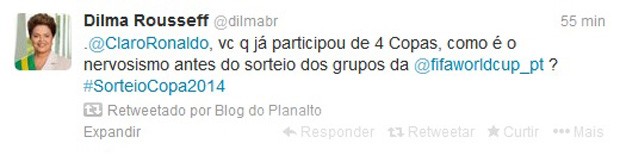 Dilma troca mensagens no Twitter com Ronaldo e Neymar sobre a Copa