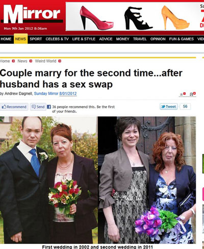 Aps marido trocar de sexo, casal britnico se casa novamente