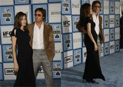 Angelina Jolie exibe gravidez em premiao de cinema