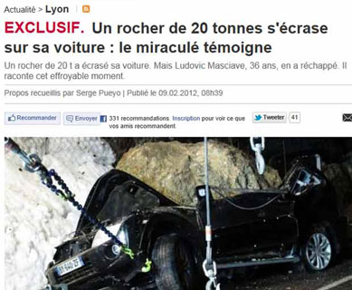 Homem sobrevive aps carro ser atingido por rocha de 20 toneladas