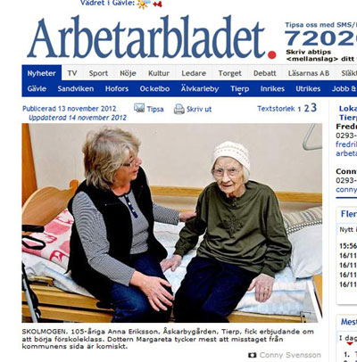 Erro faz sueca de 105 anos ser matriculada em turma da pr-escola  