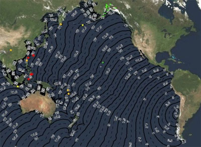 Ondas de tsunami transitam por todo o Oceano Pacfico 