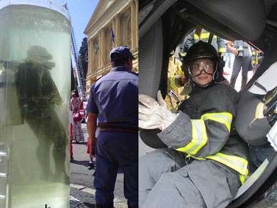 Bombeiros colocam aqurio com mergulhador no Museu do Ipiranga