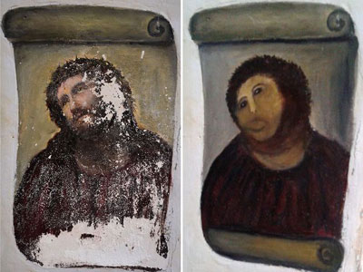 Espanhola desfigura pintura de Cristo ao tentar restaur-la