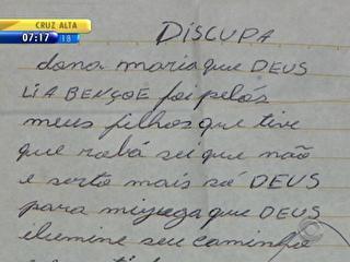 Em bilhete, assaltante pede desculpa e devolve pertences em Porto Alegre