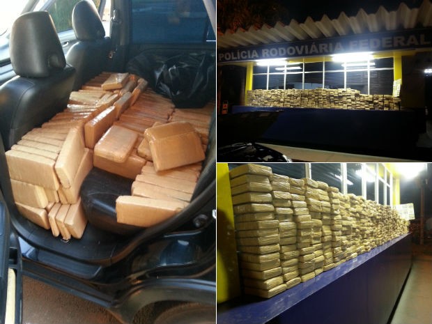 Polcia encontra 600 kg de maconha em carro roubado com placas falsas