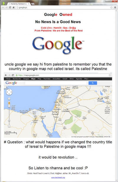 Hackers atacam e desfiguram pgina do Google na Palestina