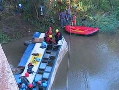 nibus cai em rio e deixa 41 feridos e um morto em Olmpia