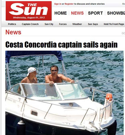 Capito do Costa Concordia volta a navegar na Itlia, diz tabloide