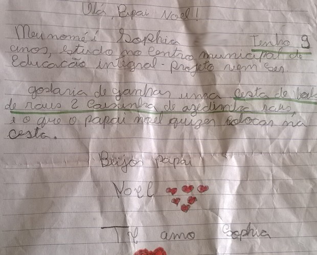 Criana pede balas em carta para o Papai Noel e emociona leitora em MG