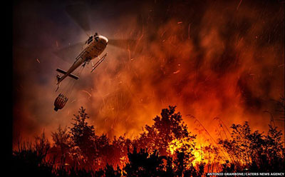 Bombeiros enfrentam chamas gigantes em florestas da Itlia