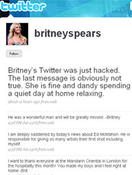 Perfil de Britney Spears no Twitter  invadido