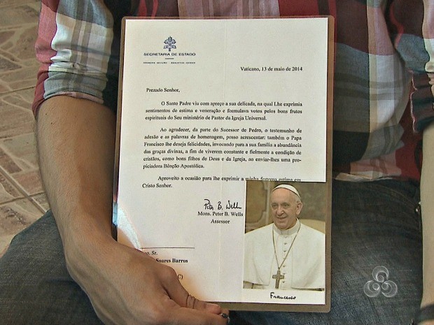 Jovem do AC manda carta para o Vaticano e recebe resposta do Papa