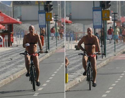 Gilberto Braga pedala sem camisa pela orla do Rio