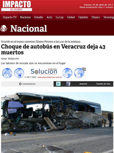 Coliso entre nibus e trailer em estrada do Mxico deixa 43 mortos