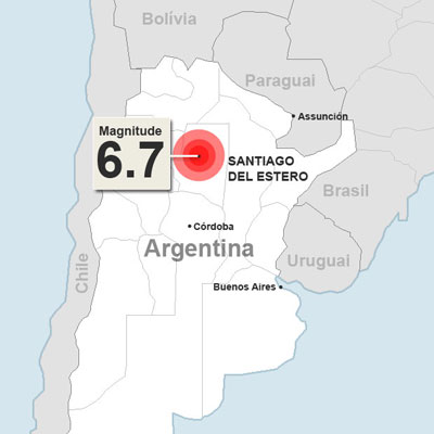 Terremoto de 6,7 graus atinge o norte da Argentina