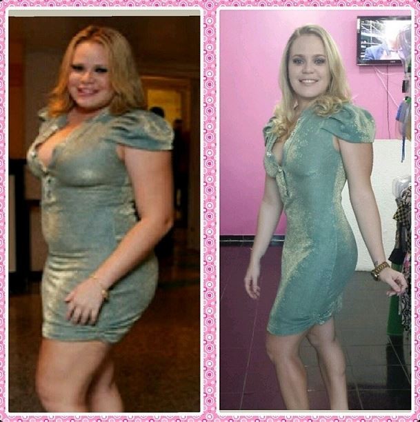 Paulinha mostra antes e depois com o mesmo vestido e menos 35 quilos