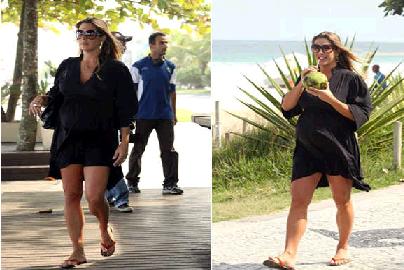 Joana Prado leva o barrigo pra passear na praia da Barra