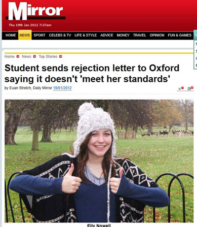 Estudante britnica faz pardia e envia carta rejeitando vaga em Oxford