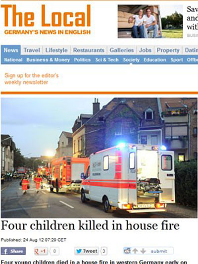 Incndio em casa mata 4 crianas na Alemanha