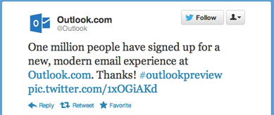 Microsoft anuncia que Outlook.com teve um 1 milho de registros em seis horas