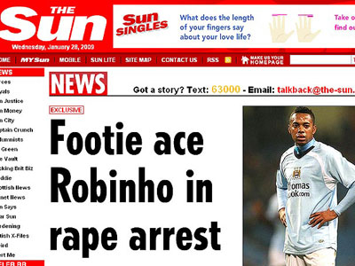 Imprensa inglesa diz que Robinho  acusado de estupro
