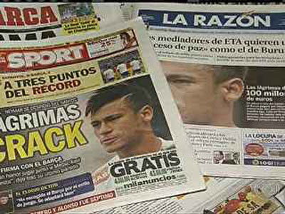 Choro e contratao de Neymar so destaques na imprensa espanhola