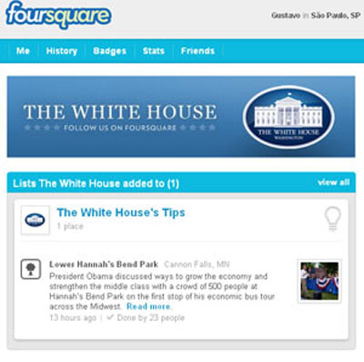 Obama cria conta no Foursquare
