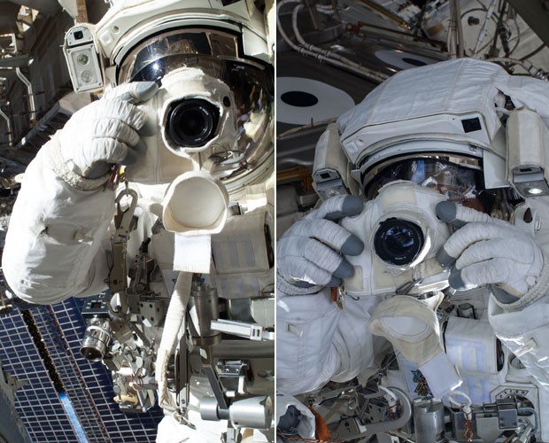 Astronautas se fotografam durante caminhada espacial