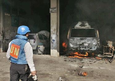 Gaza: Dois palestinos e trs funcionrios da ONU se feriram 