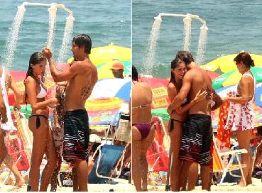 Kayky Brito e Brbara Evans: namoro e chuveirinho na praia de Ipanema