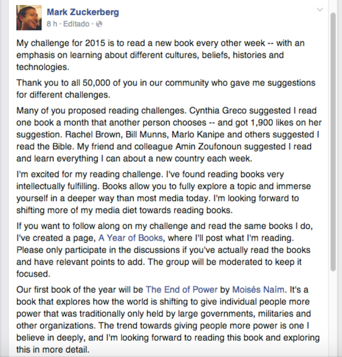 Aps ser desafiado, Zuckerberg cria nova pgina no Facebook