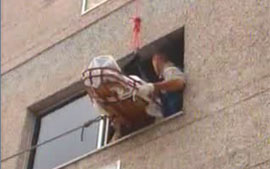 Idoso  resgatado pela janela de apartamento