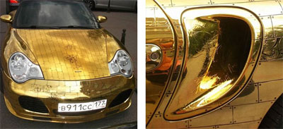 Porsche de ouro circula pelas ruas da Rssia 
