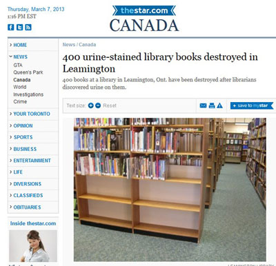 Polcia procura homem que urinou em 400 livros de biblioteca no Canad